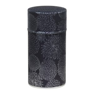 Black tea caddy with silver motif