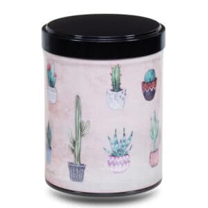 Artist's metal tea box illustrated with a drawing of Mexican elements on a beige background