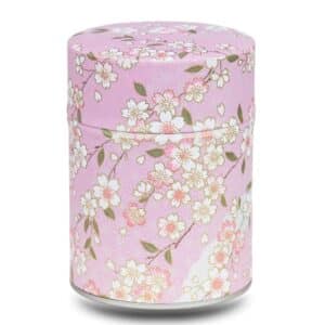 boite a the mauve rose avec fleurs de cerisier blanche