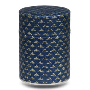 boite a the bleu avec motifs géométriques dorés