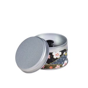small metal travel tea box covered with washi paper - open