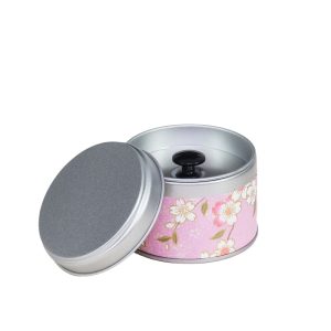small metal travel tea box covered with washi paper - open