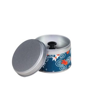 small metal travel tea box covered with washi paper - open