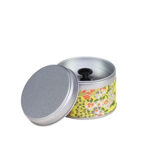 small metal travel tea box covered with washi paper - open