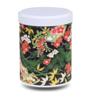 Black washi paper tea box with flowers and leaves