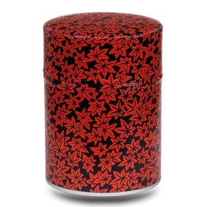 black tea box with red maple leaves