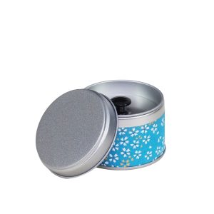 small metal travel tea box covered with washi paper - open