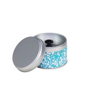 small metal travel tea box covered with washi paper - open