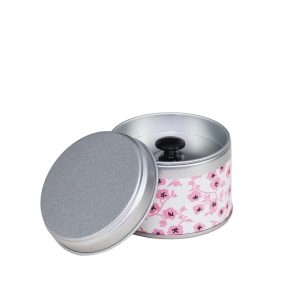 small metal travel tea box covered with washi paper - open