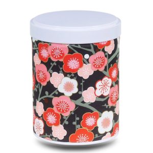 Black washi paper tea box with large flowers