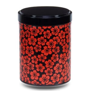 Caja de té de papel washi negro con flores rojas