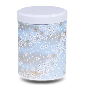 Blue washi paper tea box with stylized white flowers
