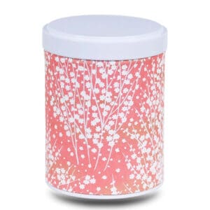 Caja de té de papel washi rojo con flores de cerezo blancas