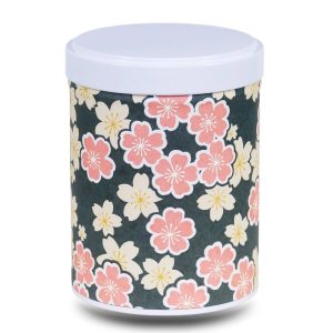Black washi paper tea box with large yellow and pink flowers