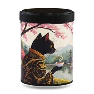 boîte à thé japonaise empilable 100g illustrée Mugi motif épis de blé dorés avec couvercle noir