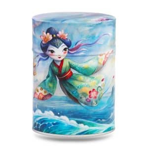 boîte à thé japonaise traditionnelle 100g illustrée Miss Koinobori motif carpes volantes colorées