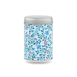 boîte à thé Uchiko 50 g washi clair motif fleurs rouges, couvercle argenté