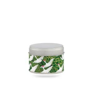 boîte à thé Seicho 20 g voyage washi vert motif grues blanches, couvercle argenté