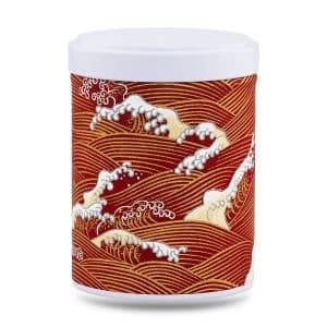 boîte à thé empilable Gobo 100 g washi rouge motif vagues blanches et dorées, couvercle blanc
