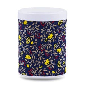 boîte à thé empilable Imabari 100 g washi bleu nuit motif fleurs jaunes et baies rouges, couvercle blanc