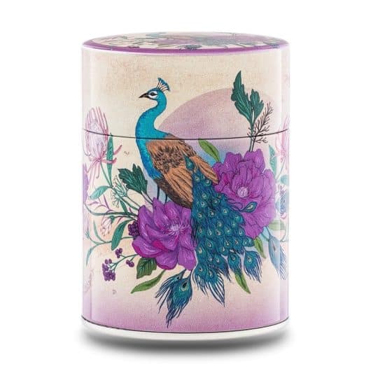 Boîte à thé illustrée traditionnelle – Paon de minuit